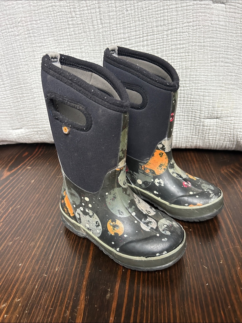 Kids' BOGS Waterproof Galaxy Print Rain Boots - Black and Orange